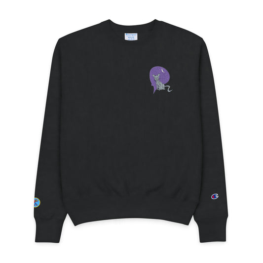 Champion Crewneck Sweatshirt — Purple Floral Skull Embroidered Chest